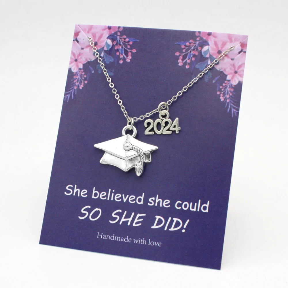 Class of 2024 2025 2026 Necklaces She Believed She Could so She Did Gift for Senior Graduate Graduation Wish Card Necklace