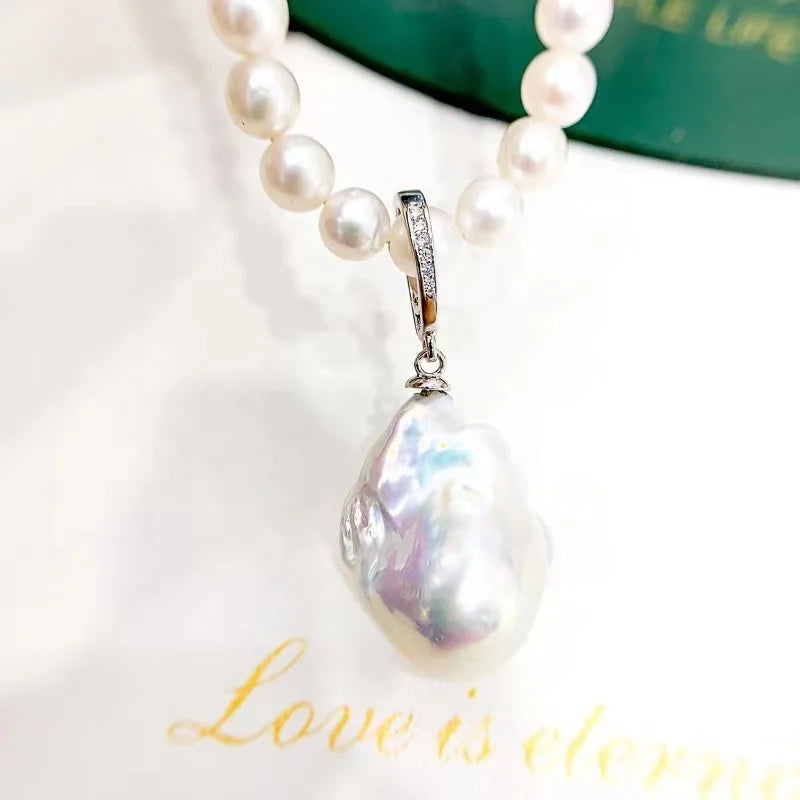 P1272 Baroque DIY Natural  Freshwater Pearl Charm Pendant Necklace Accessory 925 Sterling Silver Jewelry for Women Without Chain