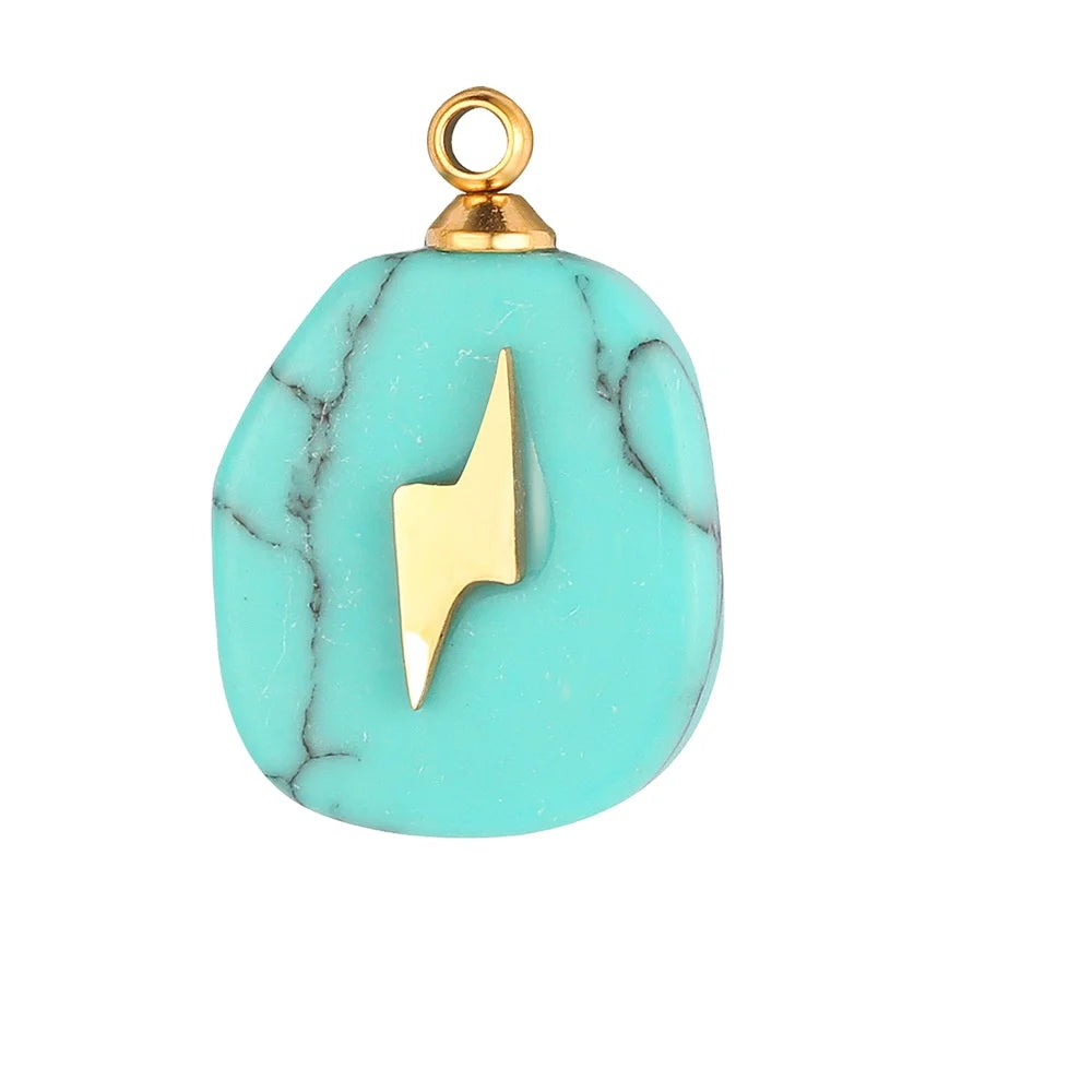 Stainless Steel Charm Rose Quartz Turquoise Natural Stone Pendants for Jewelry Making
