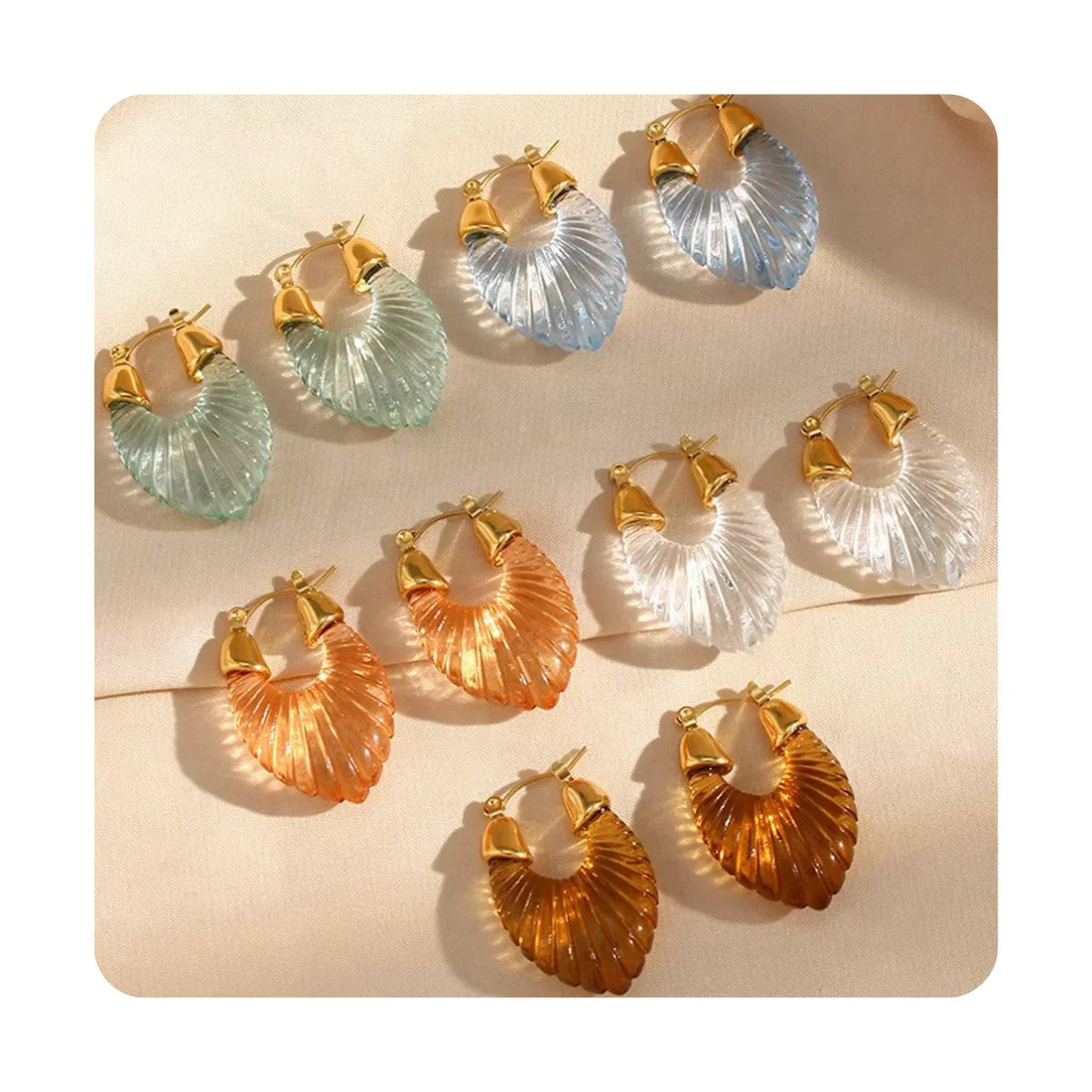 Summer Fashion Jewelry Transparent U Shaped Huggie Earrings Gold Plated Multicolor Acrylic Resin Vein Geometric Hoop Earrings