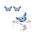 Spring New Arrival 925 Sterling Silver Blue Butterfly Stud Earrings Open Ring for Women Fine Jewelry Set