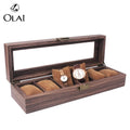 Noble 6 Slots Watch Package Wood Grain PU Leather Brown Storage Luxury Watch Display Box