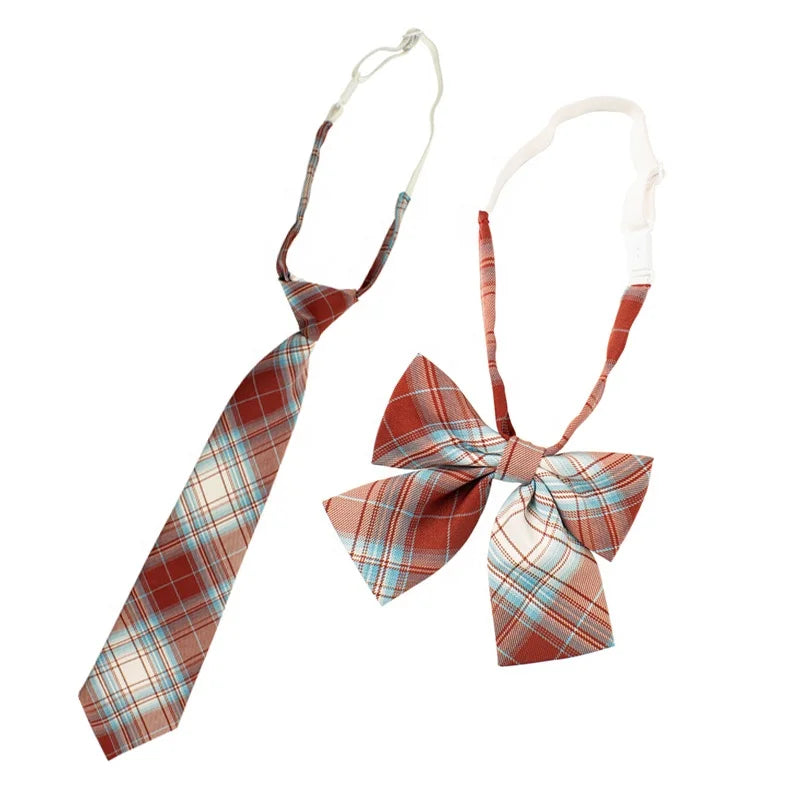 High Quality Custom School Uniform Bowties Neckties Set Colorful Plaid Made Polyester Cotton Silk Business Style Custom Logo