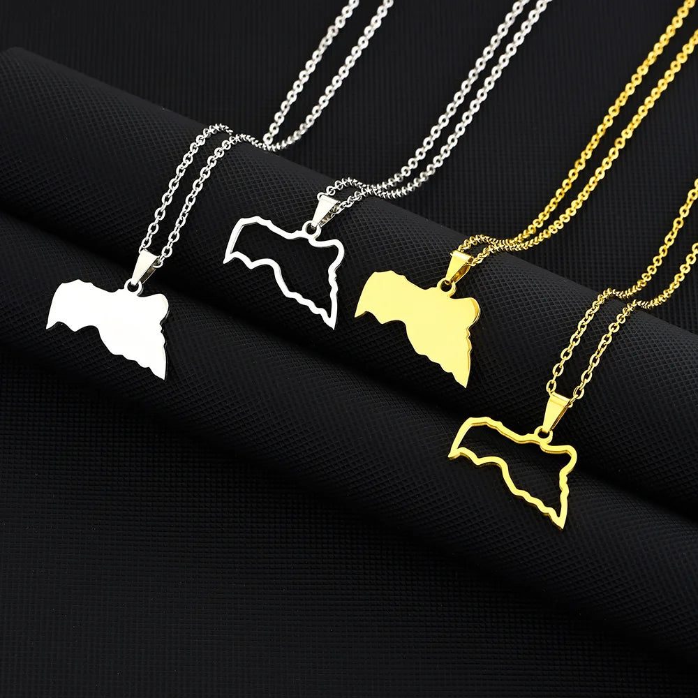 Stainless Steel Enameled Central African Republic Map Chain Necklace 18K Gold Plated Enamel National Flag Map Pendant Necklace