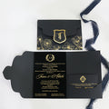 Personalized Black Velvet Wedding Invitation with Floral Trifold Pocket Folder and Respond Card
