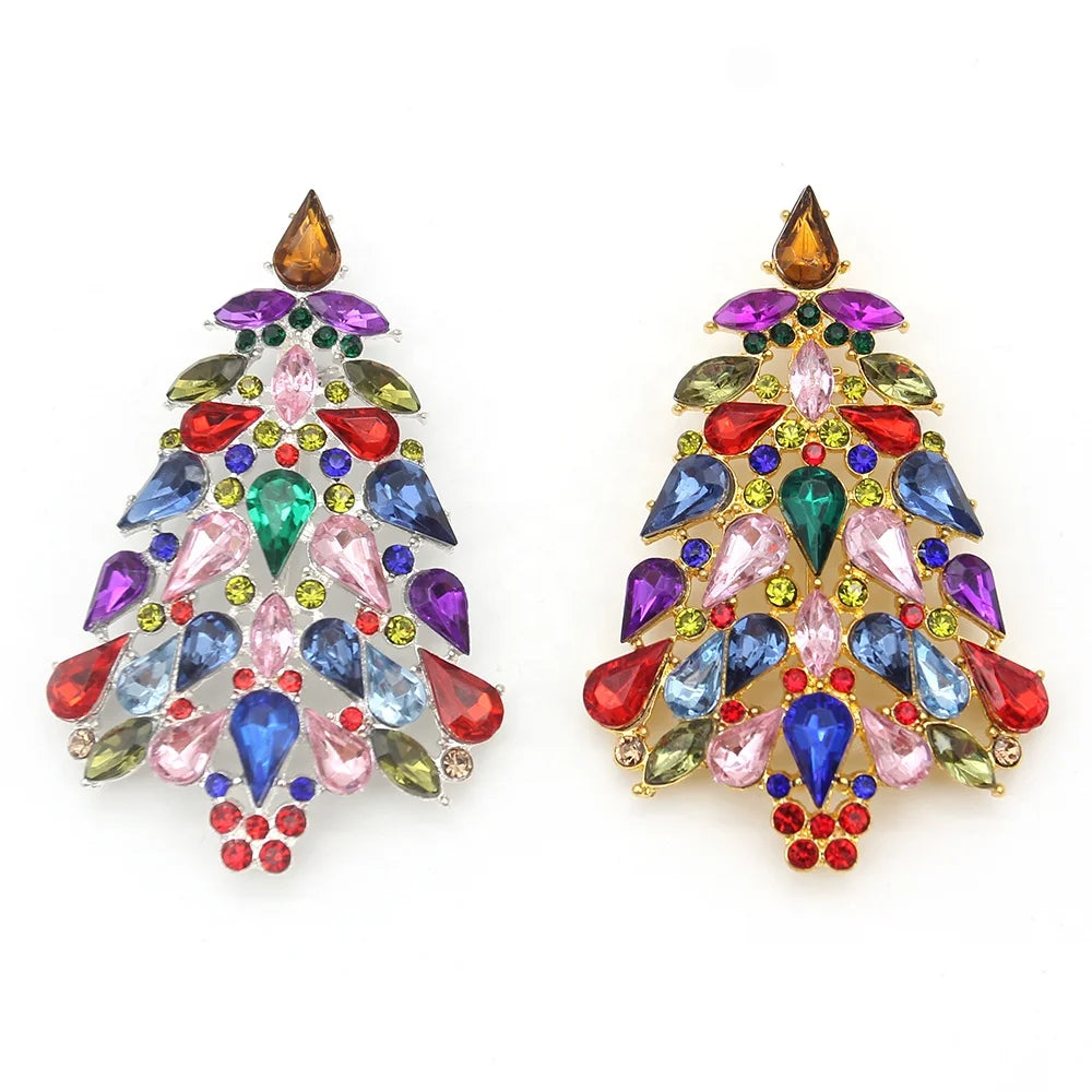 Multicolor Rhinestone Christmas Tree Brooch Crystal Christmas Holiday Pin for Women and Children for Party and Gift