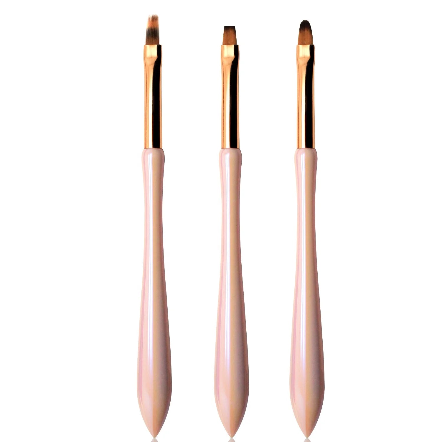 Socheal Pink Acrylic Handle Luxury Professional Economical Multifunctional Durable 3Pcs Ombre Uv Gel Flat Oval Nail Art Brush