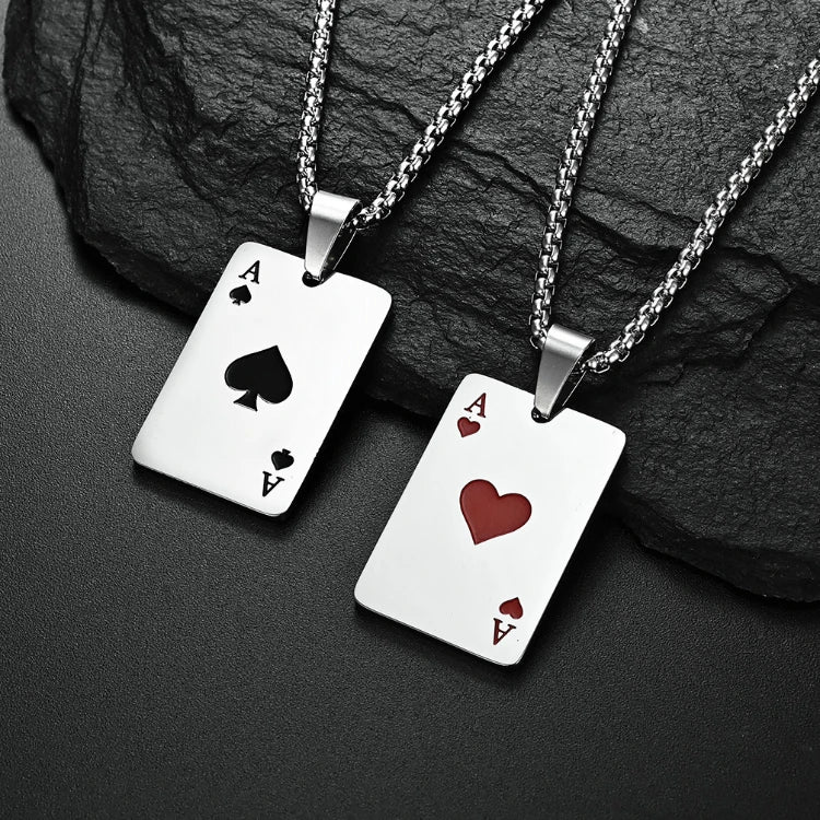 G191 Stainless Steel Poker Playing Cards Hip Hop Jewelry Lucky Ace of Spades Poker Pendant Men Necklace