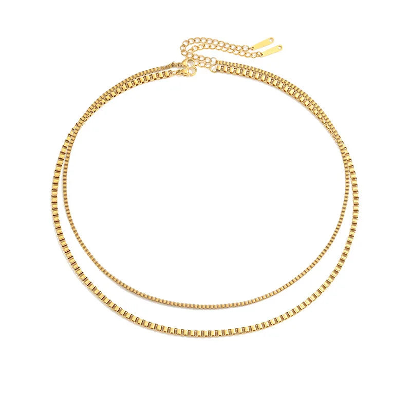 Waterproof Jewelry 18k Gold Plated Box Chain Necklace Stainless Steel Chain Choker Necklaces for Women Mens 2pcs YF2958