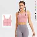 Wholesale Custom Logo Breathable Front Zip Workout Fitness Bra Solid Color Removable Chest Pad Push up Sports Yoga Bras