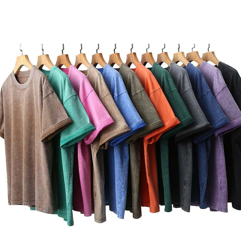 Heavy 100%cotton 250g Retro Washed Old Short Sleeve T-shirt Men's Loose Cotton Unisex Brand T-shirt