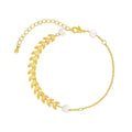 INS France Style Women Adjustable Stainless Steel Wheat Ear Pearl Bracelet