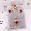 Dubai Gold Brass Gold-Plated Jewelry Three-Piece Set of Micro-Inlaid Round Rubies