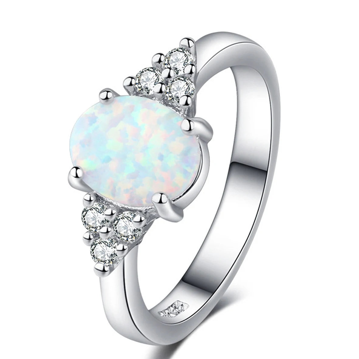 White Fire Opal Solitaire Wedding Engagement Ring 925 Sterling Silver Australian Opal Fine Jewelry