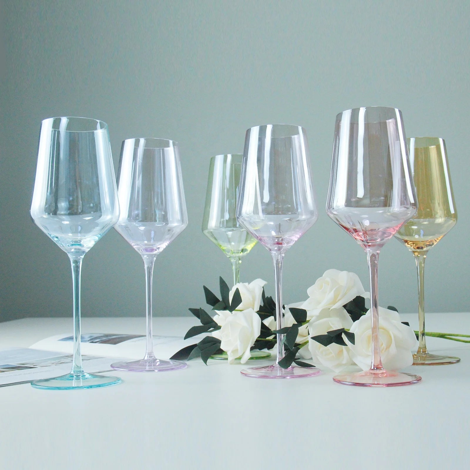 Nordic Glassware in Stock Bulk Blue Amber Crystal Cocktail Whisky Red  Wine Champagne Glass Drinking Cup Goblet Wine Glasses