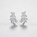 Fine Jewelry 925 Sterling Silver CZ Diamond Leaf Shape Stud Earrings for Women