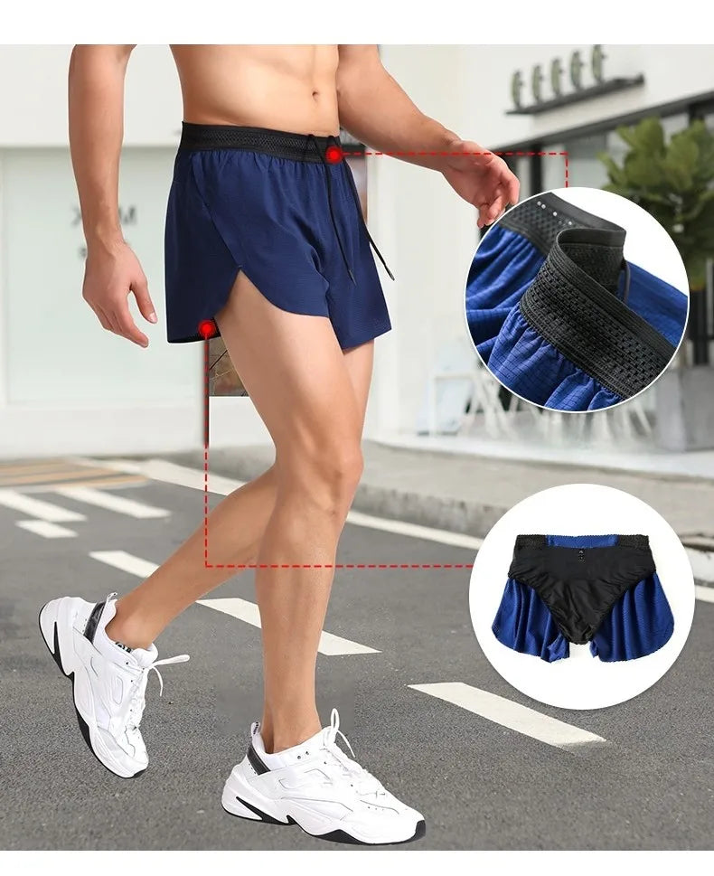 Mens Running Shorts with Underwear for Men Light Weight High Quality Quick Dry Polyester Sports Active Breathable Split Shorts MegaBDM