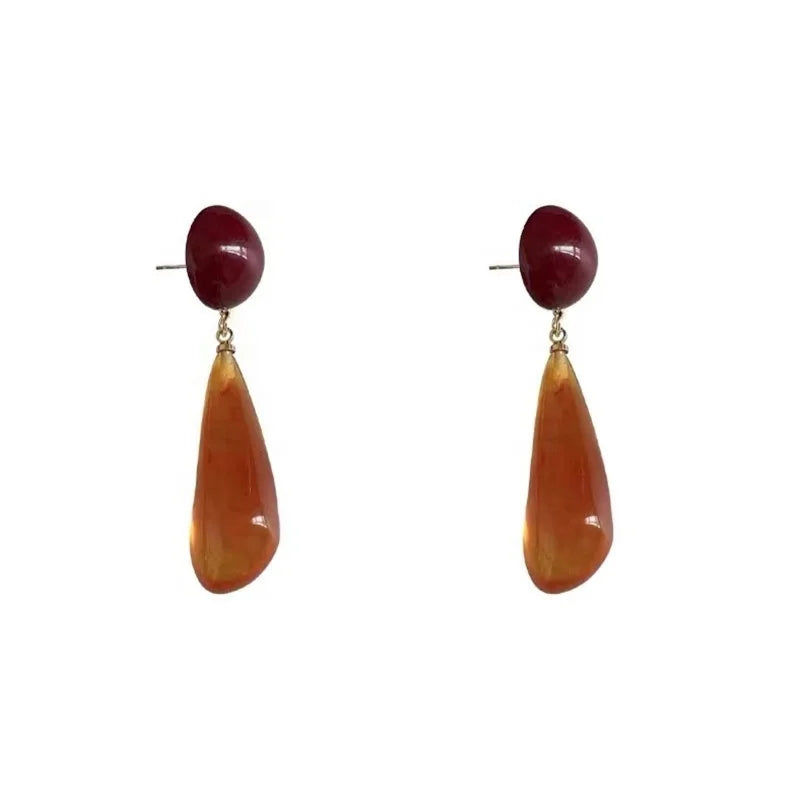 Retro Simplicity Geometric Long Earrings Silver Needle Resin Stud Earrings Amber Acrylic Waterdrop Dangle Earrings for Women