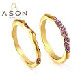 Ason Jewelry Elegant Style 18K Gold Plated Purple Zircon Stainless Steel Ring High Quality Women Waterproof Non Tarnish Rings