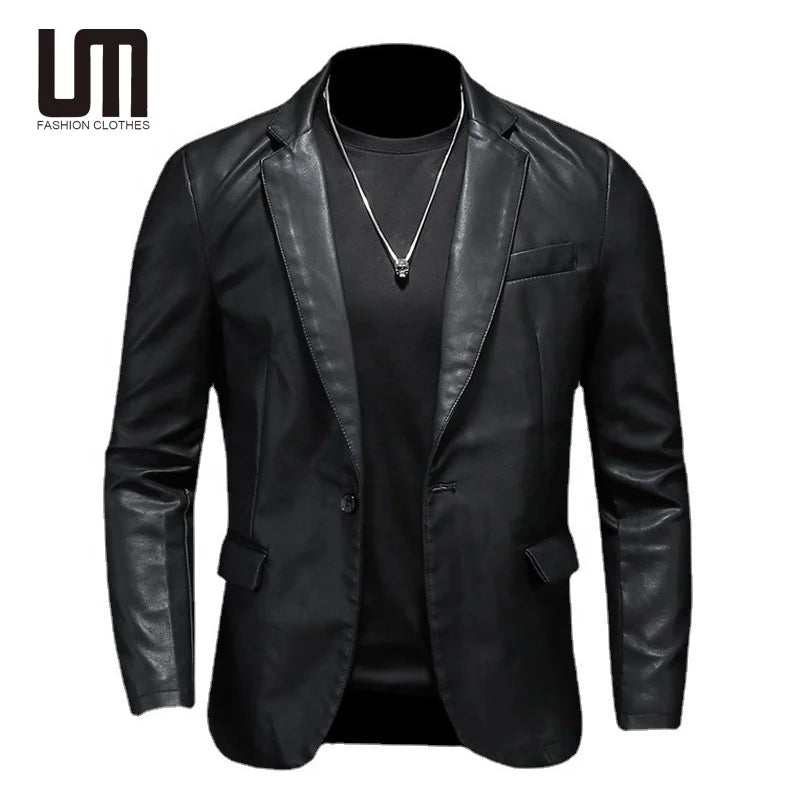 Liu Ming 2025 New Autumn Men Fashion Casual Business Blazer Slim Biker Pu Leather Jacket Plus Size Coats
