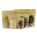 Multiple Sizes Clear Front Snack Nuts Beans Packaging Bags One Side Kraft Paper Zip Lock Stand up Pouches
