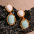 Vintage Earring Women Jewelry Natural Amazonite Drop Earring Gold Plated Stainless Steel Jewelry