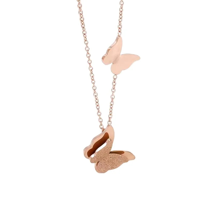 European and American Jewelry Set Stainless Steel Butterfly Pendant Necklace Earring Three Piece Set