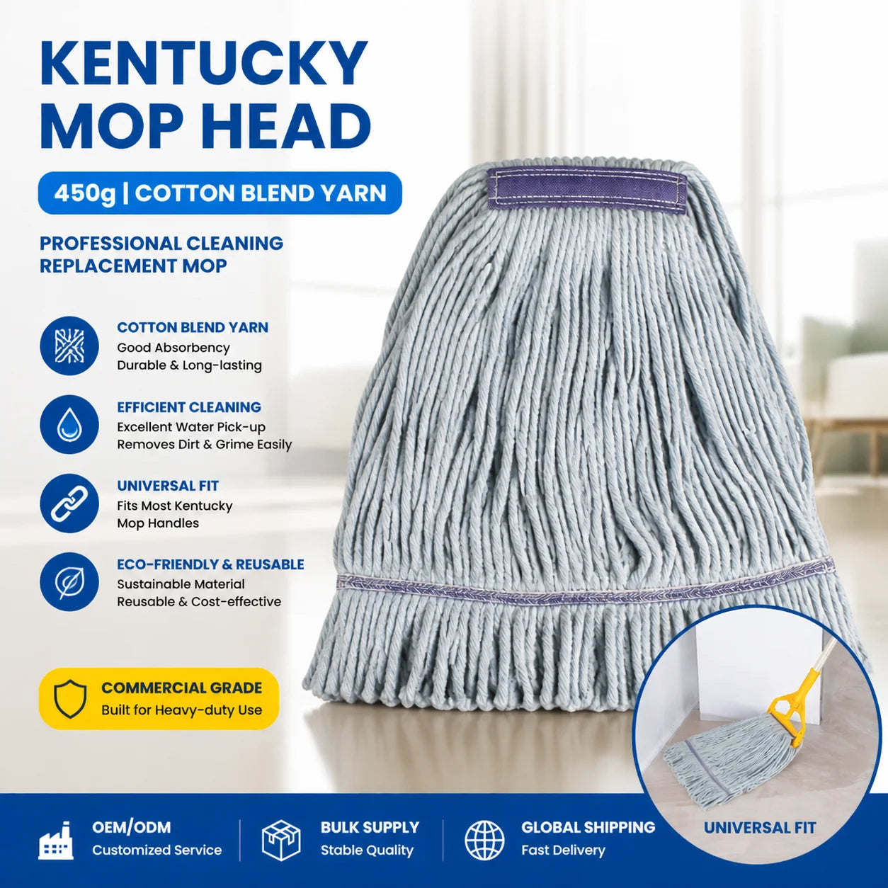 450g Cotton Kentucky Mop Head High Absorption Larger Coverage Business Use Cleaning Supplies Replaces