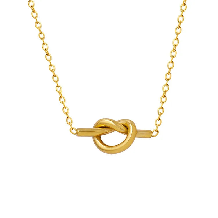 G1843 Wholesale Women Jewelry 18k Gold Plated Stainless Steel Tie Heart Pendant Love Knot Necklace