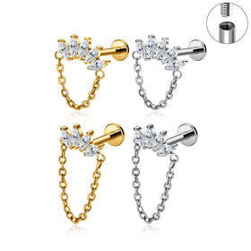 G23 ASTM F136 Titanium Zircon Ear Cartilage Earrings Chain Labret Studs Fashion Body Piercing Jewelry Labret with Gem Wholesale
