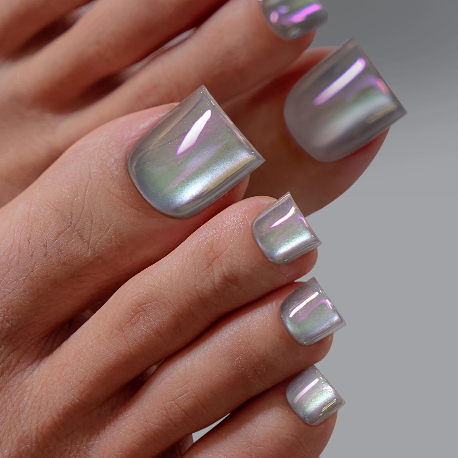 BTArtbox Square Chrome Thick Toe Nails Press on 30pcs Wholesale Soft Gel Foot Nails Luxury Cat Eye Fake False Toenails with Glue