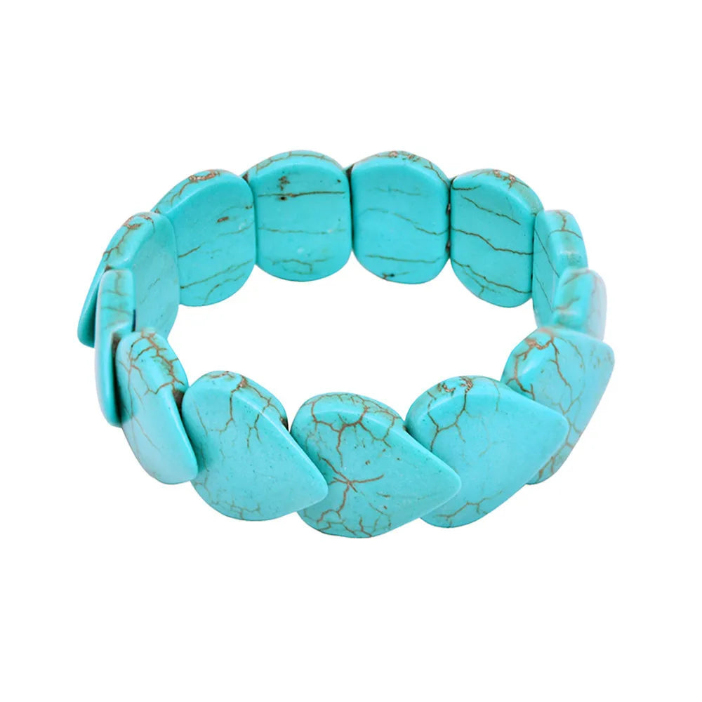 Popular Friend Gift Retro Heart Geometry Bracelet Wide Face Stretch Cord Turquoise Bracelet for Women Girls