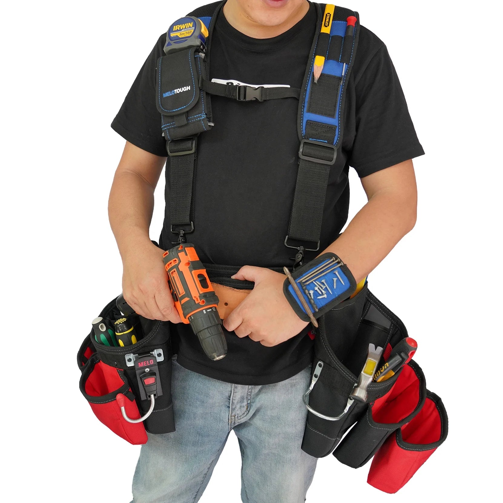 Blue Paddle Logo Custom Tradesmen Work Magnetic Suspenders Tool Belt Suspender for Constructor Farmer Carpenter