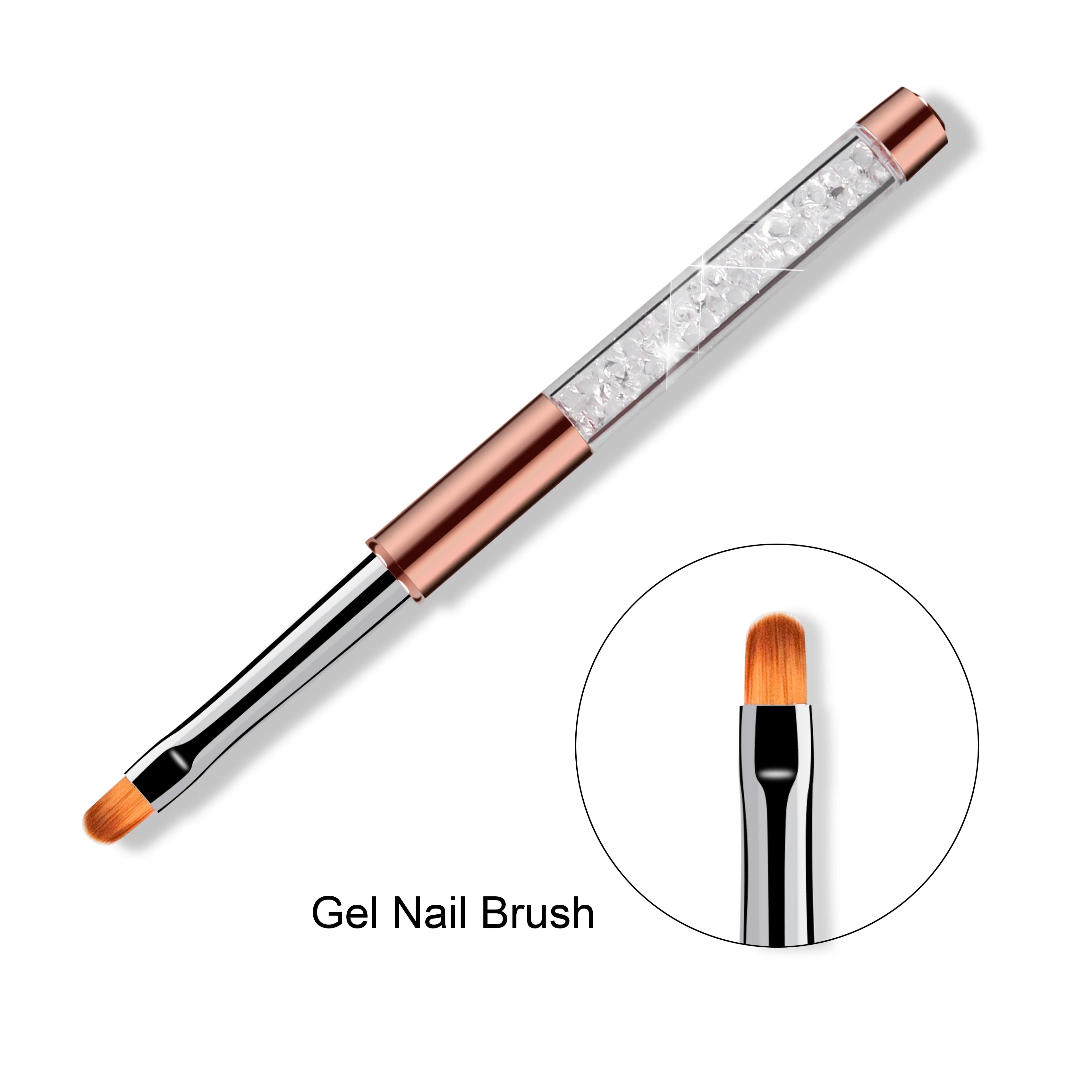 Gradient Design UV Gel Polish Nail Art Brush Draw Paint Pen Manicure with Silver Crystal Kolinsky Hair Acrylic Metal Handle
