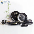 European Gold Marble Pattern Black Matte Ceramic Dinnerware Vaisselle En Marbre Porcelain Dinner Set