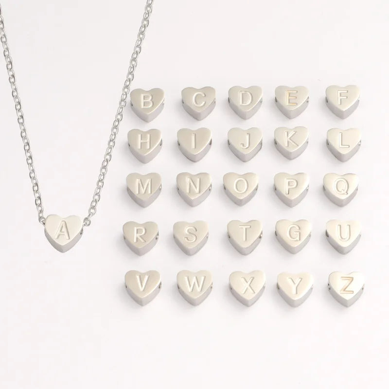Hot Selling Women's Initial Beads Pendant Necklace PVD Gold Plated Heart Stainless Steel 26 Letter Beads for Parties and Gifts