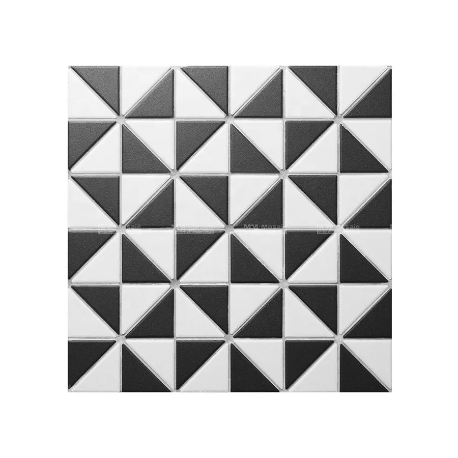 2" Black White Anti-slip Full Body Geometric Ceramic Mosaic Tiles for Floor Wall Backsplash Commercial Decoration Project