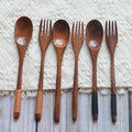 Japanese-Style 22.5 Phoebe Spoon Long Handle Wooden Fork Disposable Matte Old Paint Kids' Mixing Spoon Fork Combination Camping