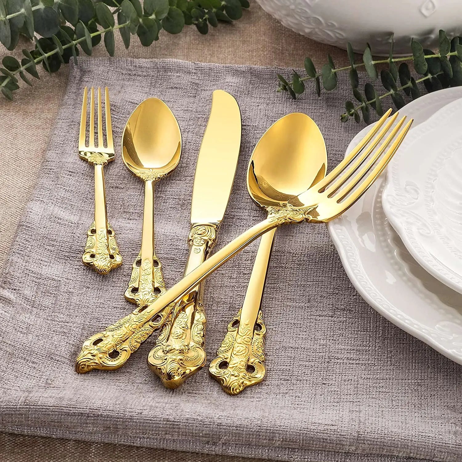 Luxury Wedding Silverware 5 Pcs Knife Fork Spoon High Quality Product Stainless Steel Flatware Gold Cutlery Set