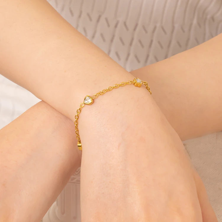 G3921 Wholesale Stainless Steel Star Square Triangle Zirconia Charm Bracelet Chains Gold Plated Fashion Jewelry Bracelet Women