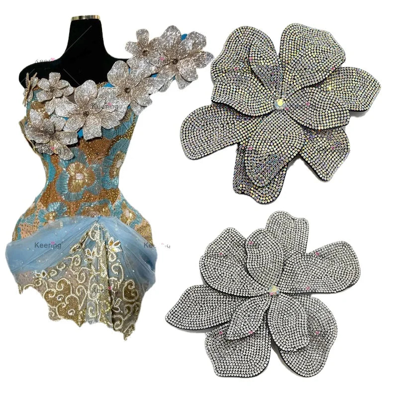 WBF-221 Keering Large Petal 15cm Wedding Party 3d Flower Hotfix Rhinestone Applique for Dress Hats Bags