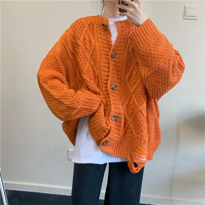 Custom Jacquard Twist Design Women's Cardigan Sweater Knitwear Supplier's Casual Winter Hollow Leopard Button Open Front Sweater