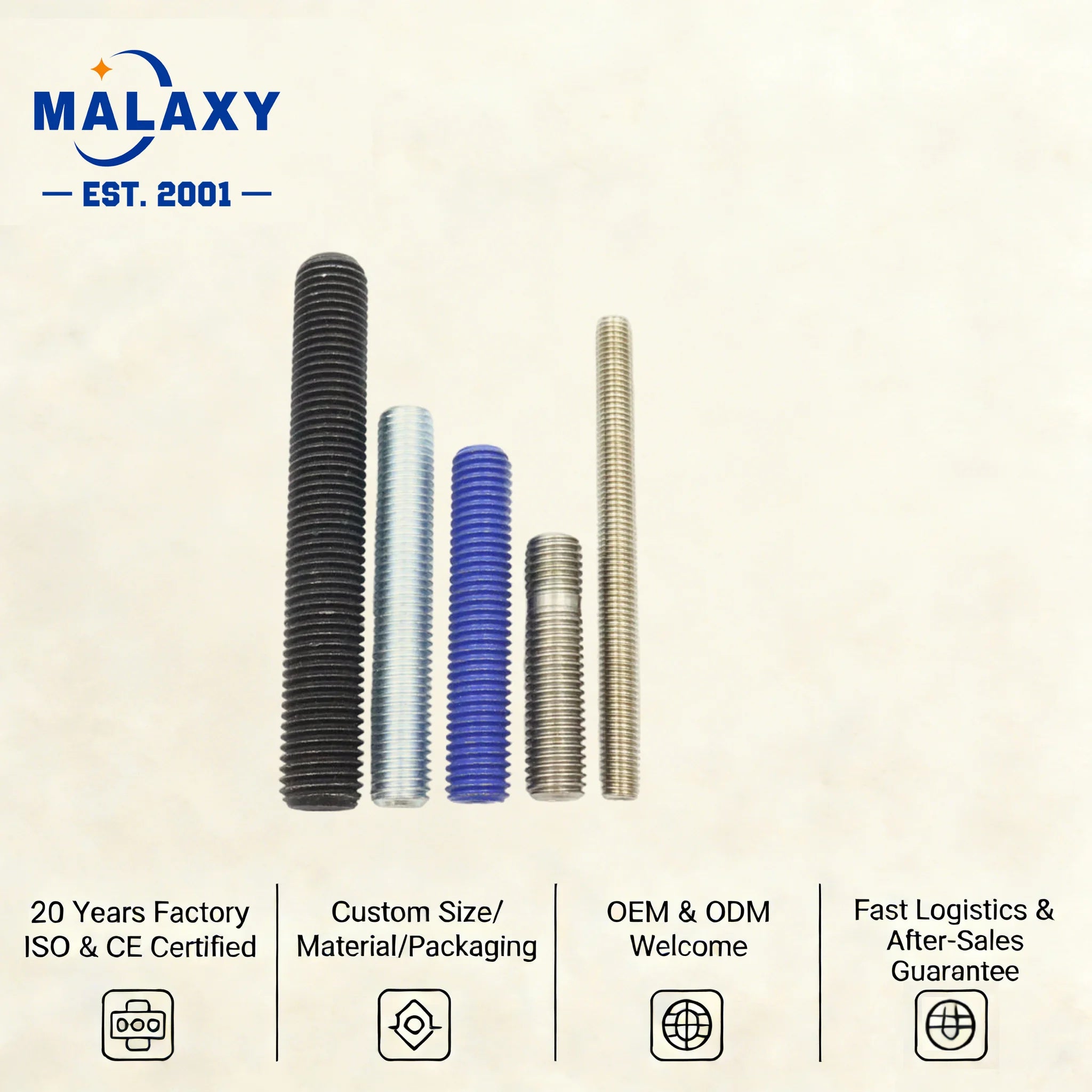 MALAXY Round Nut Blue White Zinc Round Steel Rodstie Mesin Threaded Rod