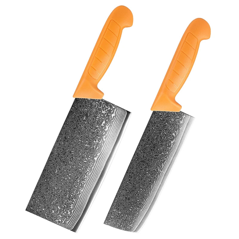 2-Piece Damascus Steel Kitchen Knife Set with ABS Handle 67-Layer 7-Inch Nakiri Cleaver Knife