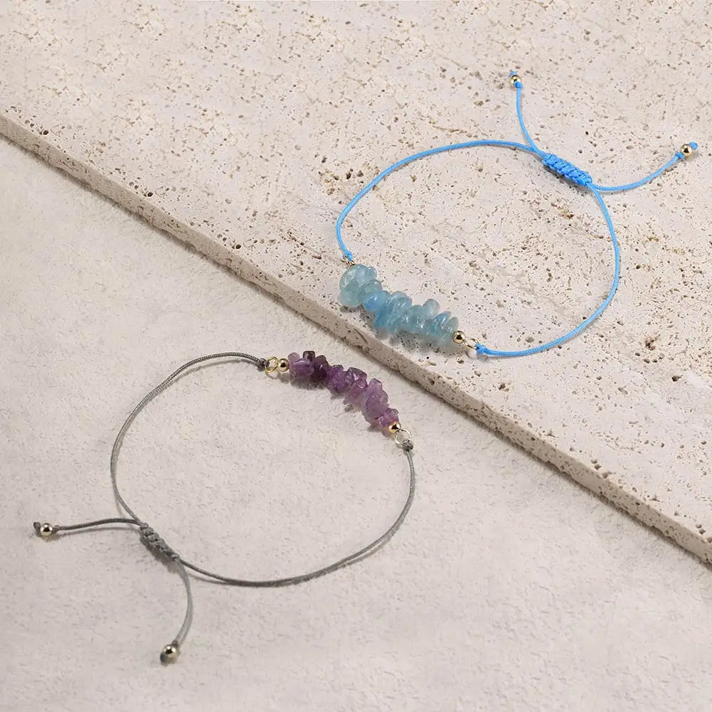 RINNTIN GMB53 2024 Wholesale Bohemian Irregular Gravel Woven Adjustable Crystal Bracelet Natural Raw Stone Bracelet for Women