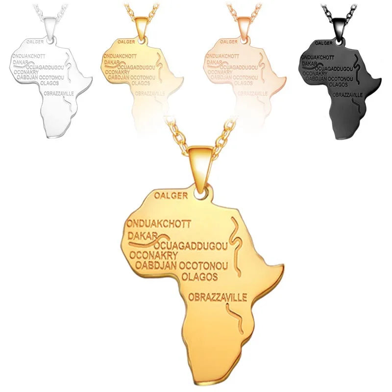 Hip Hop 18k PVD Gold Plated Stainless Steel Jamaica African Map Necklace Jewelry