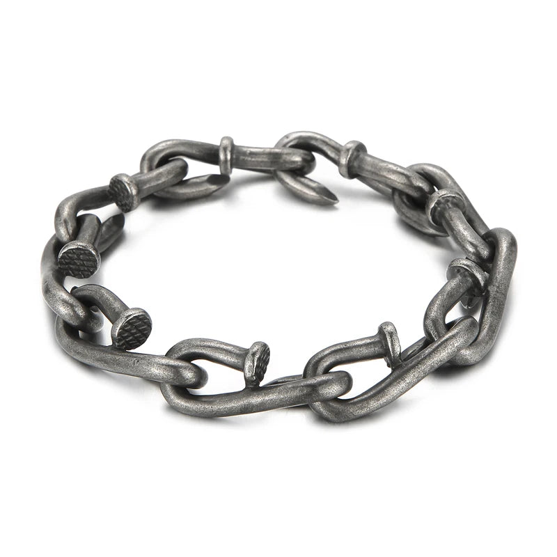 KALEN Mens Retro Industrial Style Stainless Steel Twisted Nails Links Bracelets