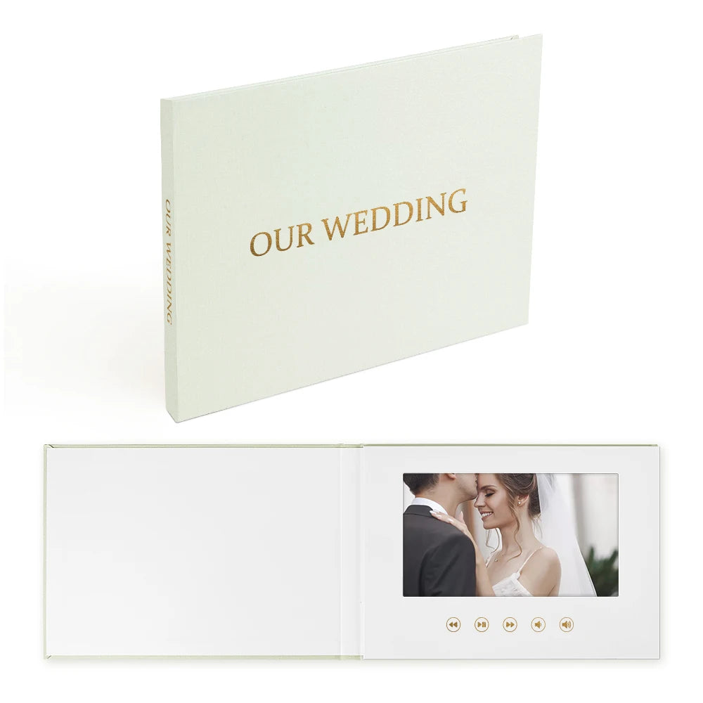 OUR WEDDING GOLD FOIL Booklet That Plays Your Wedding Video Card with 7 Inch IPS Display Wedding Album Brochure Video Book