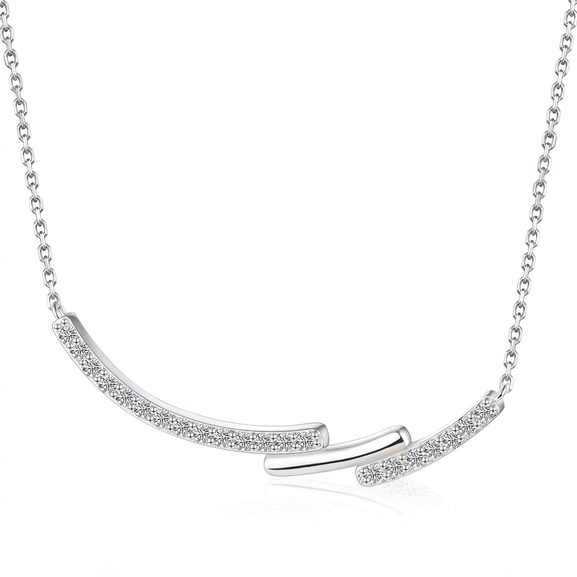 Minimalist Trendy Rhodium Plated 925 Sterling Silver Link Chain Cubic Zirconia Necklace Jewelry for Engagement Wedding Party