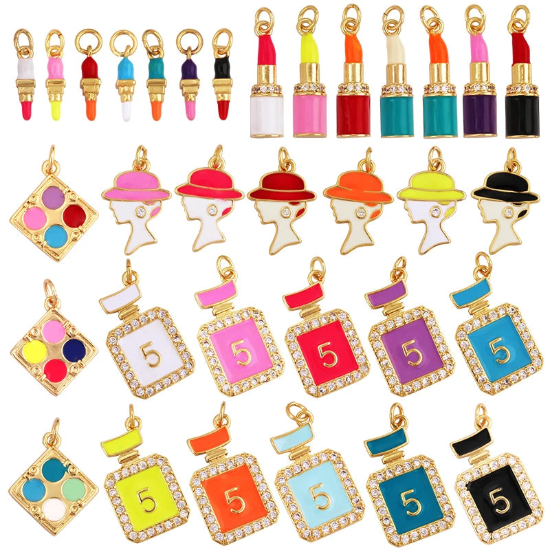 Fashion New Enamel Makeup Perfume Bottle Lipstick Colourful Mixed Charm Pendant for DIY Necklace Jewelry Making Accessories M03